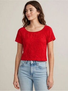 Olive & Oak Red Short-Sleeve Scoop Neck Top